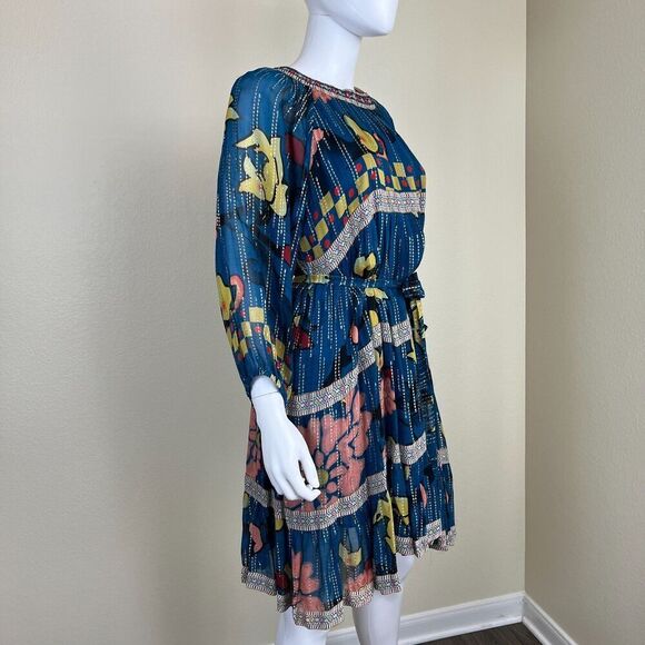 Verb Women's Size S Eulalia Shimmer Tiered Tunic Dress Embroidered Boho Festival - Picture 12 of 17